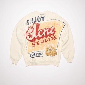 Acne Studios Everyday Cream Graphic Oversized Crewneck Sweatshirt Unisex size XS